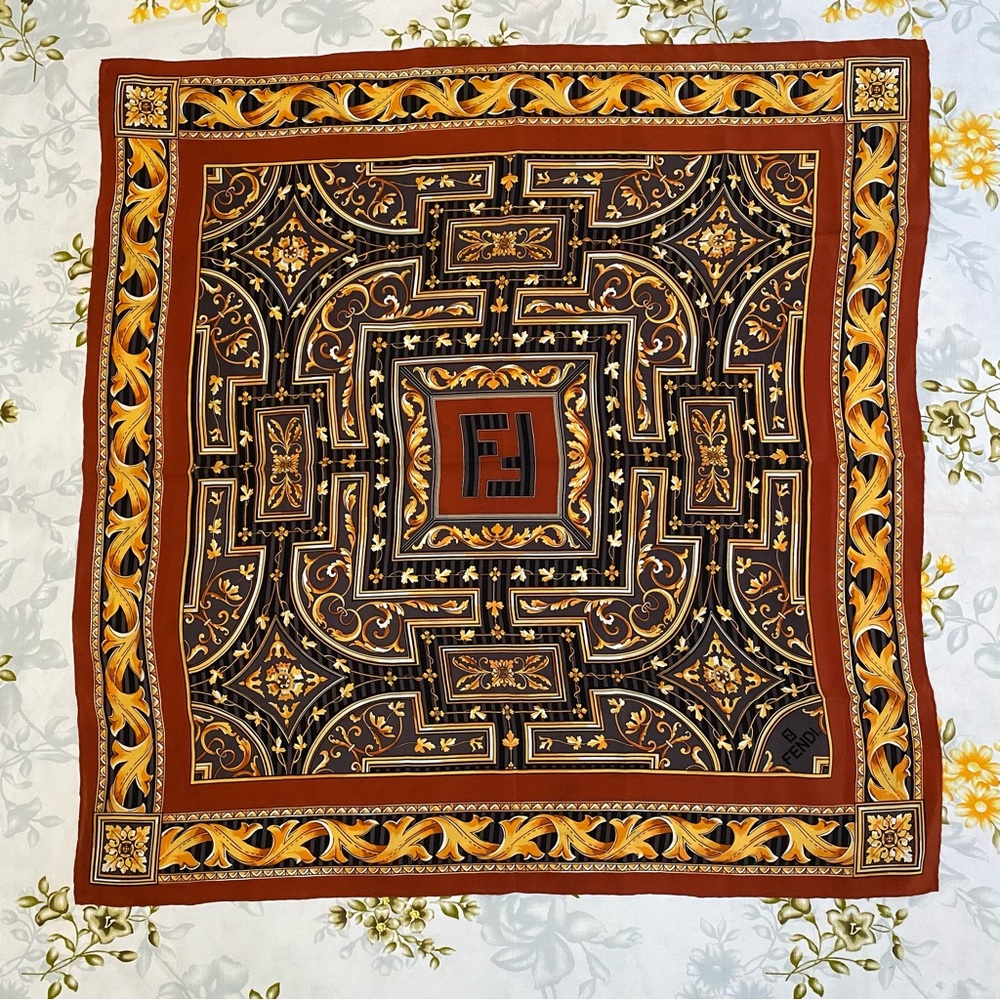 Fendi Brown Silk Scarf